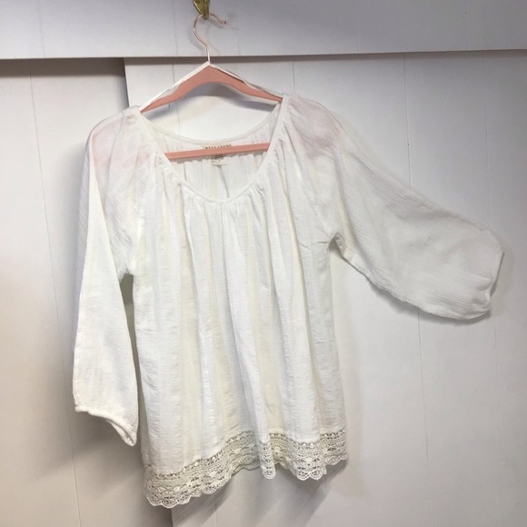 Billabong boho white cotton blouse peasant blouse with long sleeves crochet trim - Picture 1 of 16